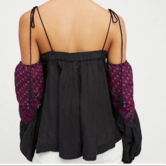 NWT  Free People Black Purple Boho Top - Picture 3 of 4